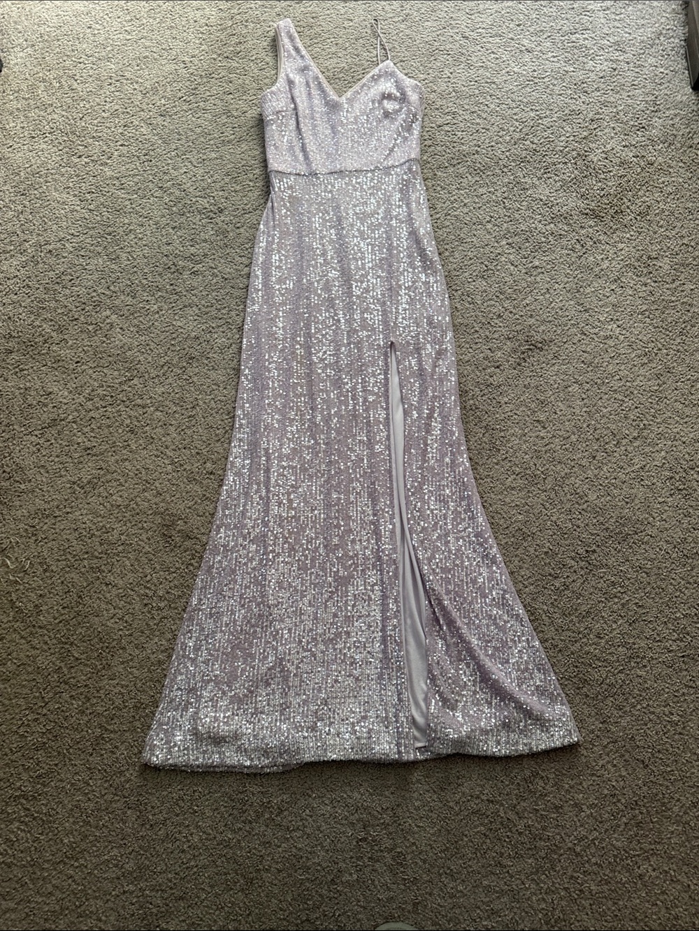 Aqua Lilac Sequin V-Neck Prom Gown with Slit
